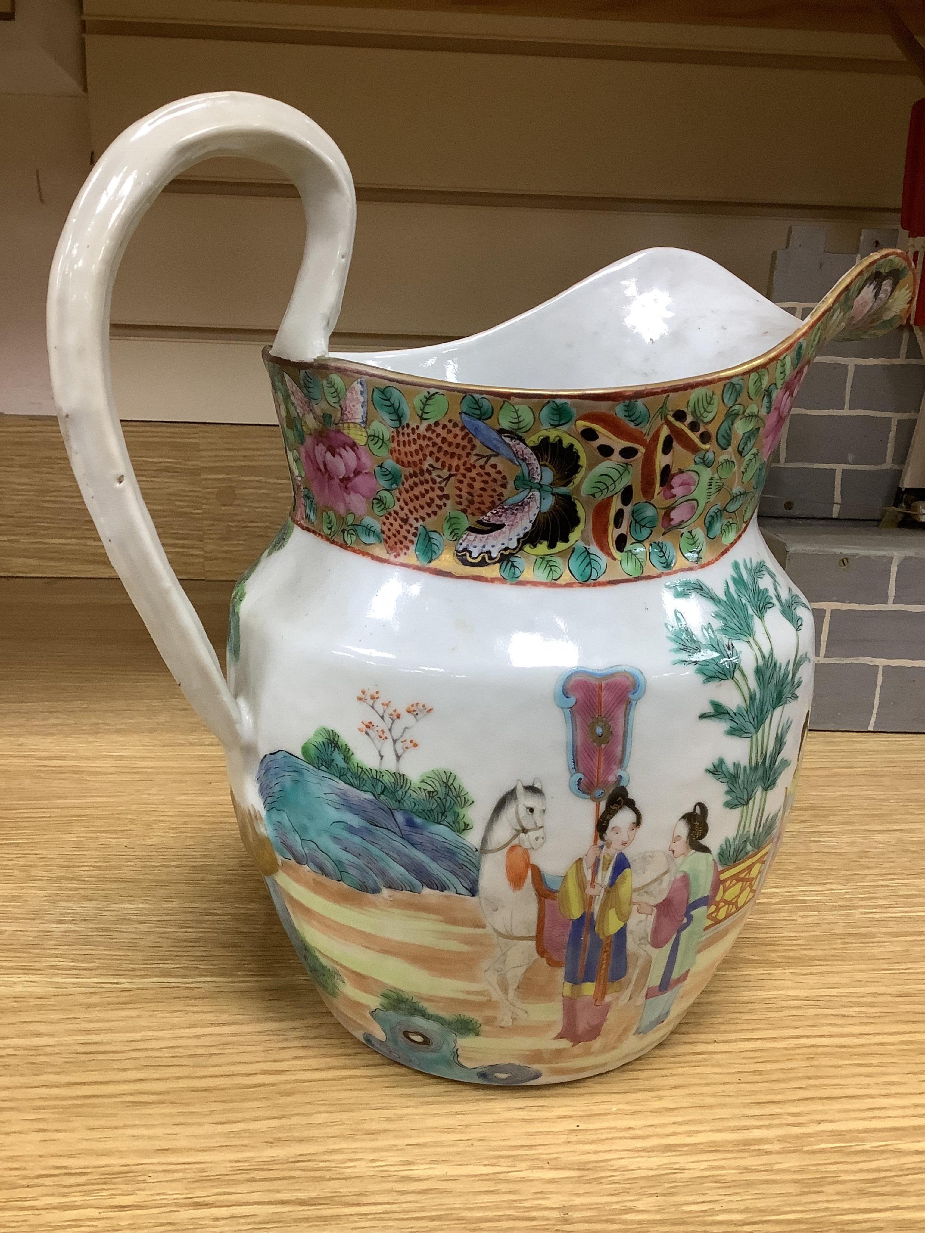 A Chinese famille rose jug, c.1830, 27cm